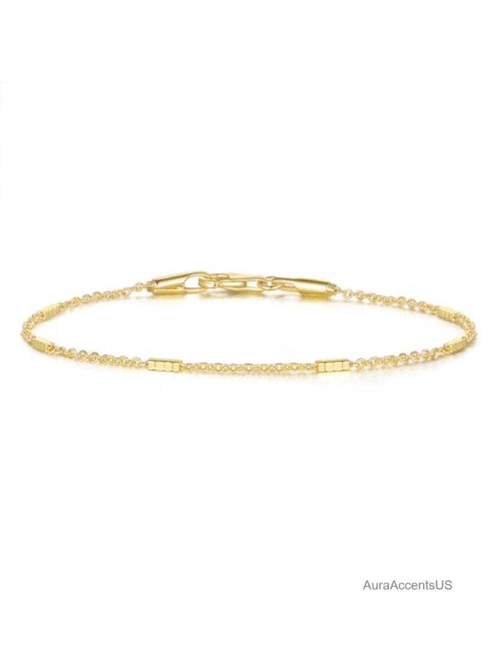14K Gold Plated Station Chain Bracelet for Women Non Tarnish Lobster Clasp